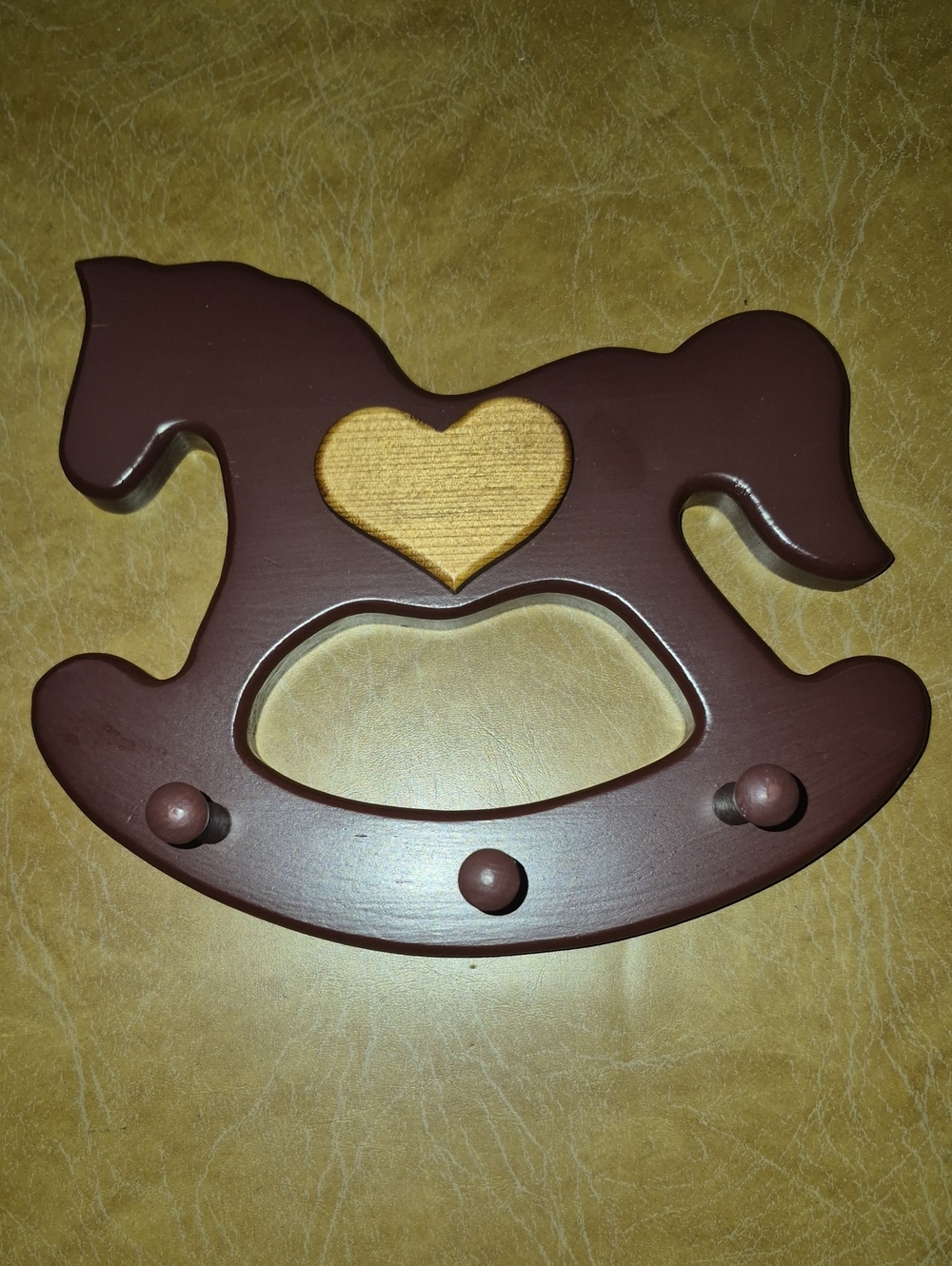 Wooden Rocking Horse Wall Hook with Heart Accent - Brown